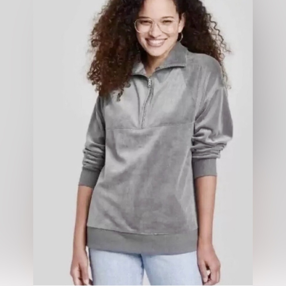 Wild Fable Velvet Velour Ribbed Quarter Zip Pullover